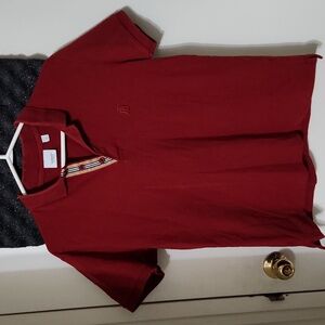 Burberry London Burgendy Embroidered Logo 1/4 Button Down Casual Polo Shirt